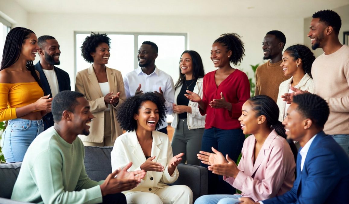 Millennials chatting at a party. 