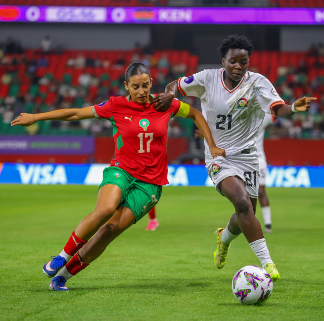 A WAFCON 2026 action action between Kenya and Morocco on Sunday, July 26, 2026 in Rabat. PHOTO/https://www.facebook.com/HarambeeStarlets