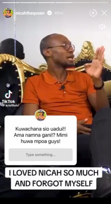 Nicah posted a snippet of Ofweneke's interview talking about their breakup. PHOTO/@nicahthequeen/Instagram