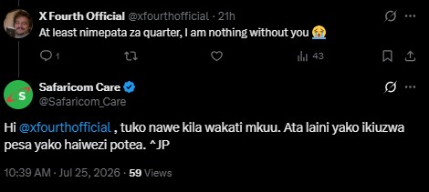 Safaricom response to one of the customers who received a refund on Saturday July 25, 2026. PHOTO/@Safaricom_Care/X