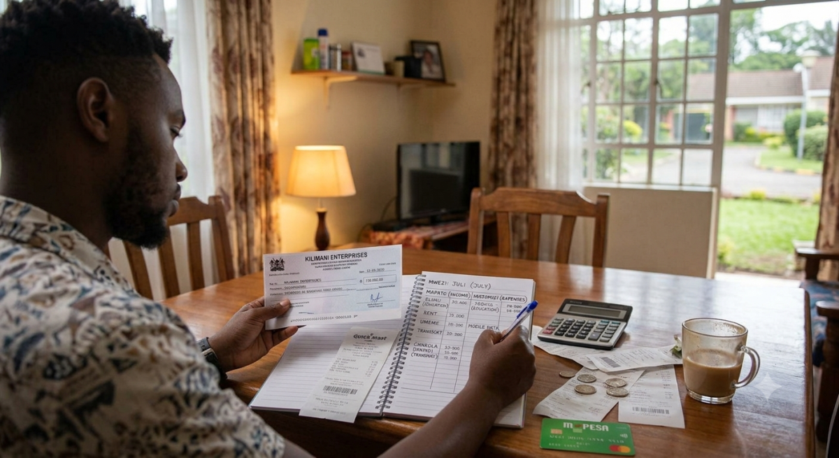 A man going through his expenses.