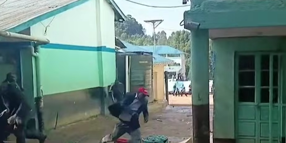 Teachers running during clashes at Nyabisasie High School.PHOTO/a screengrab by K24Digital
