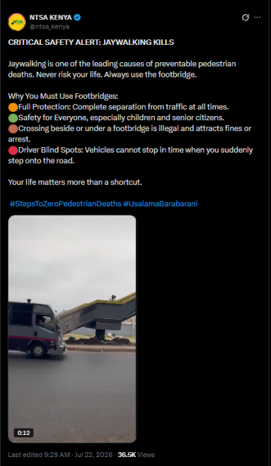Post by NTSA Kenya.