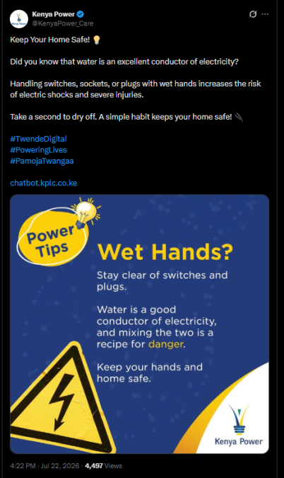A social media post by Kenya Power.