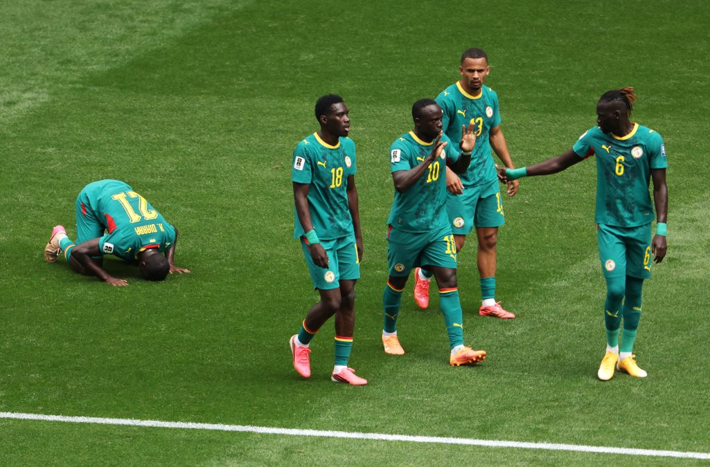 Habib Diarra prays after scoring for Senegal in a knockout match against Belgium. PHOTO/@Muslim/X