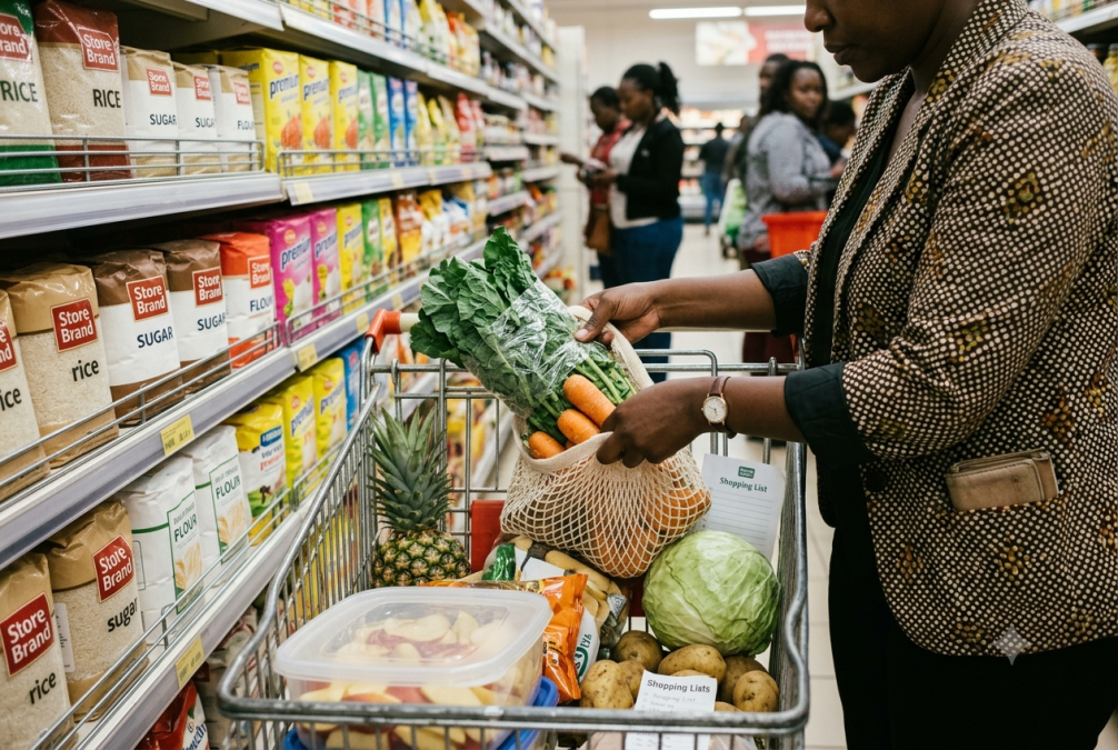 People choose items down aisles.