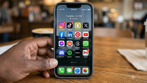 Social media apps displayed on phone.