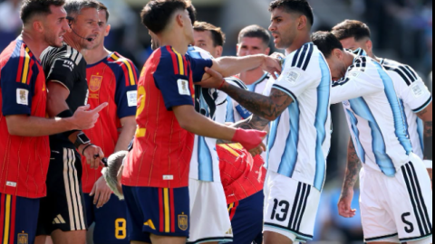 Spain and Argentina players involved in a heated altercation after the FIFA World Cup final on Sunday, July 19, 2026. PHOTO/https://www.facebook.com/AFASeleccionArgentina/photos