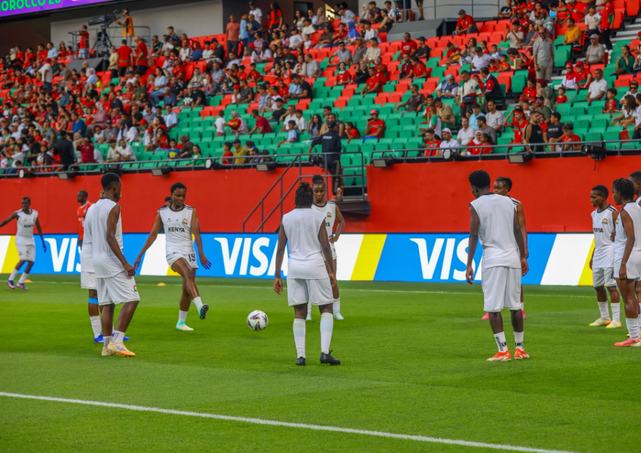 Violet Nanjala and Harambee Starlets before the Morocco match on Sunday, July 26, 2026. PHOTO/https://www.facebook.com/HarambeeStarlets/photos