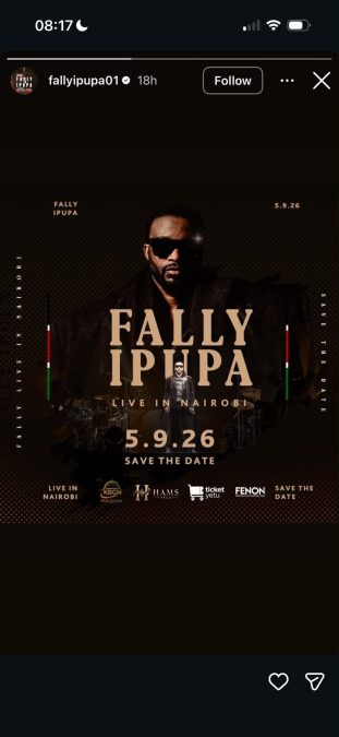 A post shared by Fally Ipupa on his Instagram. PHOTO/Screengrab by K24 Digital