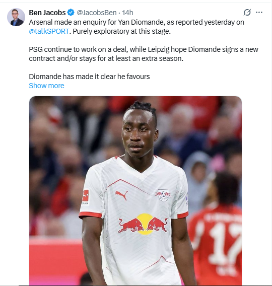 Yan Diomande in RB Leipzig colours. PHOTO/Screengrab by K24 Digital/@JacobsBen/X