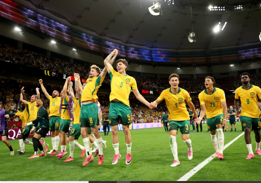 Australian players celebrating their victory against Turkey at the 2026 FIFA World Cup. PHOTO/https://www.facebook.com/Socceroos
