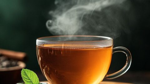 A cup of hot tea has just been served.