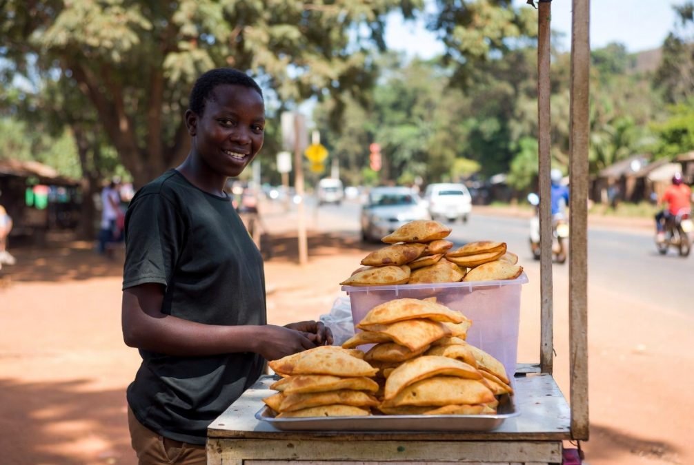 A woman selling mandazi on the roadside