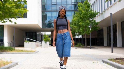 A girl wearing jorts.