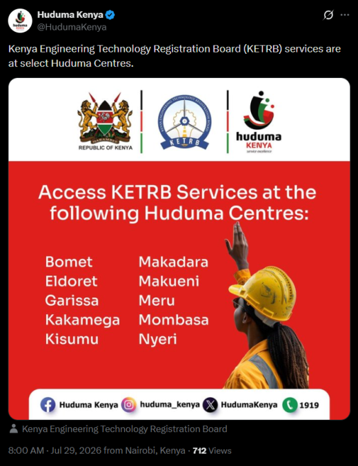Post by Huduma Kenya on X. 