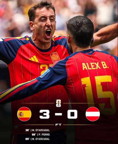 Spain beat Austria to reach the World Cup Round of 16 on Thursday, July 2, 2026. PHOTO/https://www.facebook.com/fabrizioromanoherewego
