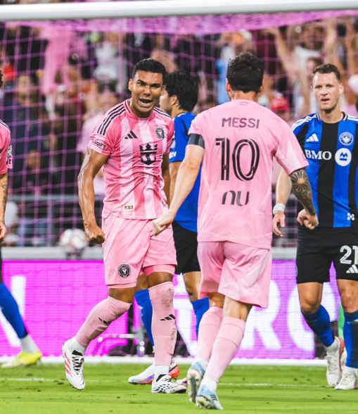 Casemiro celebrates his goal with Lionel Messi against CF Montreal on Sunday, August 30, 2026 at the Nu Stadium. PHOTO/https://www.facebook.com/InterMiamiCF/photos