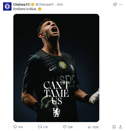 Chelsea FC confirmed the signing of goalkeeper Emiliano Martinez from Aston Villa on Sunday, August 30, 2026. PHOTO/Screengrab by K24 Digital/@ChelseaFC