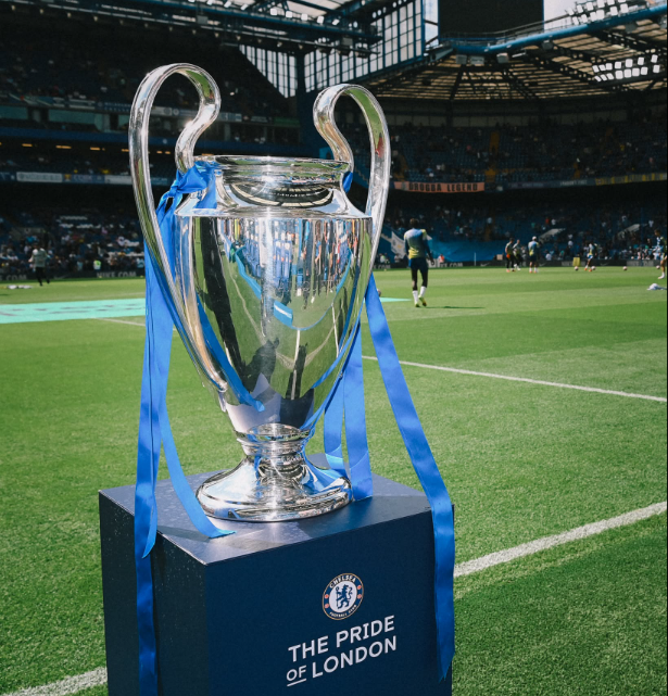 The UEFA Champions League trophy displayed at Stamford Bridge. PHOTO/https://www.facebook.com/ChelseaFC