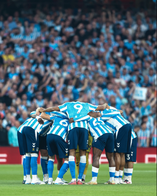 Coventry City players before their clash with Arsenal on Friday, August 21, 2026 at the Emirates Stadium. PHOTO/https://www.facebook.com/CoventryCityFC