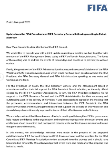 FIFA statement to member associations on the controversial commercial rights. PHOTO/https://www.fifa.com