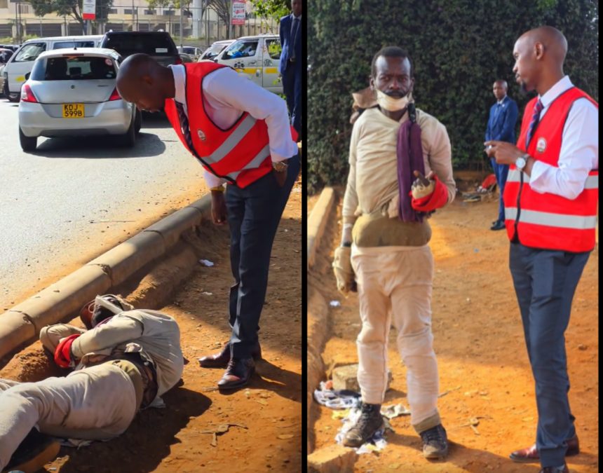 Geoffrey Mosiria with homeless formerDJ. PHOTO/https://www.facebook.com/kiongozi.mosiriake