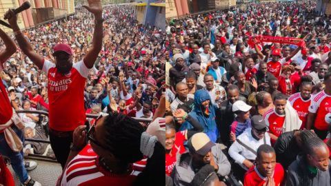 Nicki Bigfish rallies huge Arsenal army in Nairobi CBD ahead of Nyayo clash with Man U fans