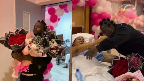 Rayvanny surprises Zuchu with 8 flower bouquets and money after birth of baby girl
