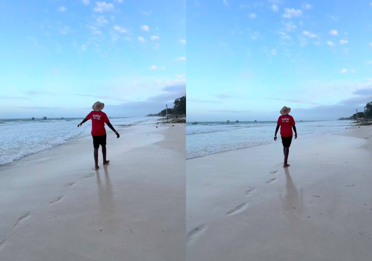 George Ruto enjoys beach getaway, shows off serene moments walking on shore