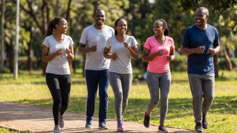 A group of friends jogging together