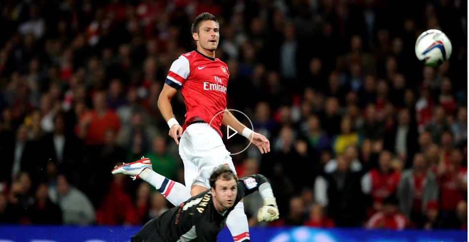 Arsenal's Olivier Giroud scores against Coventry City in the League Cup in 2012. PHOTO/Screengrab by K24 Digital/https://www.arsenal.com