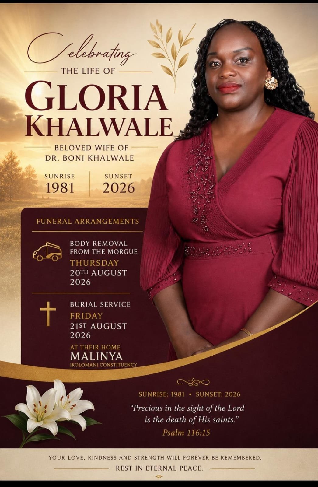 Gloria Khalwale's funeral program. PHOTO/@DrBKhalwale/X