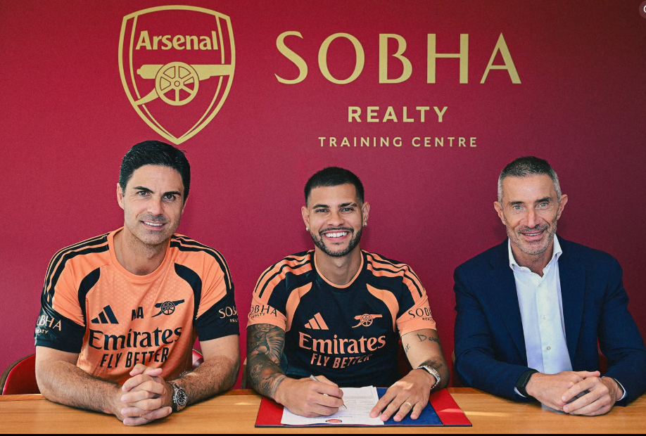 Mikel Arteta and Bruno Guimaraes after he joined Arsenal from Newcastle United. PHOTO/https://www.facebook.com/Arsenal/photos