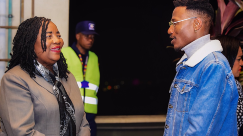 Kenya's Ambassador and Permanent Representative to the United Nations Environment Programme (UNEP) Ida Odinga and rapper Octopizzo. PHOTO/@@OCTOPIZZO/X