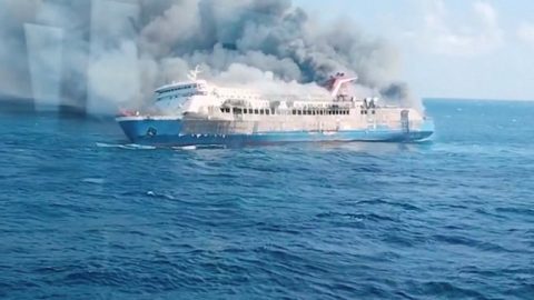 At least five dead, 41 missing after ferry catches fire off Indonesia