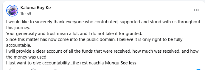Kaluma Boy's statement. PHOTO/https://www.facebook.com/profile.php?id=61581859767084