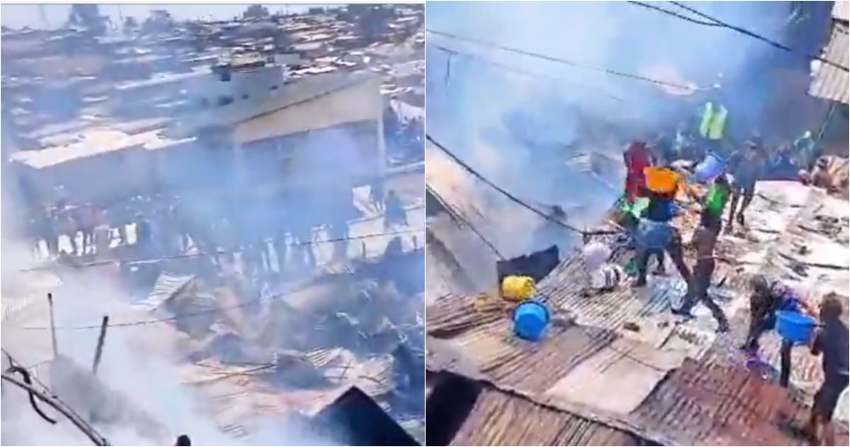 Residents attempting to put out an inferno in Gatwekera on Wednesday, August 26, 2026. PHOTO/screengrab by K24 Digital/@KennedyOdede/X