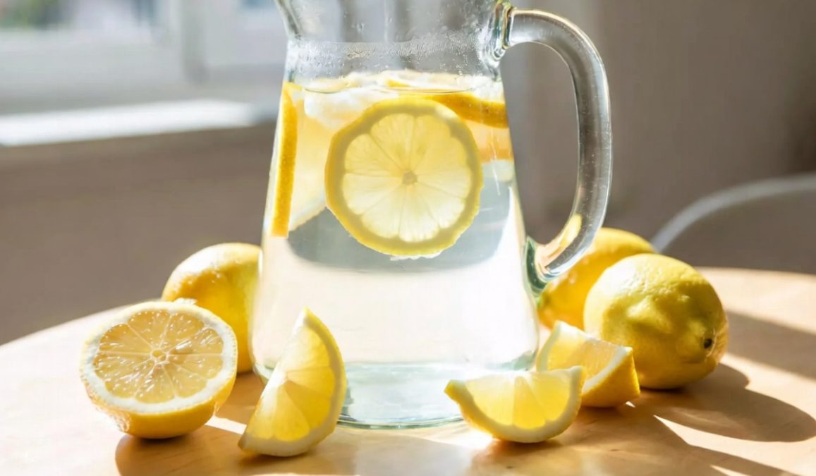 Lemon water in a jug.