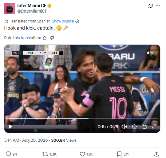 Lionel Messi celebrates his goal for Inter Miami on his emotional return after father Jorge Messi's burial. PHOTO/Screengrab by K24 Digital/@InterMiamiCF
