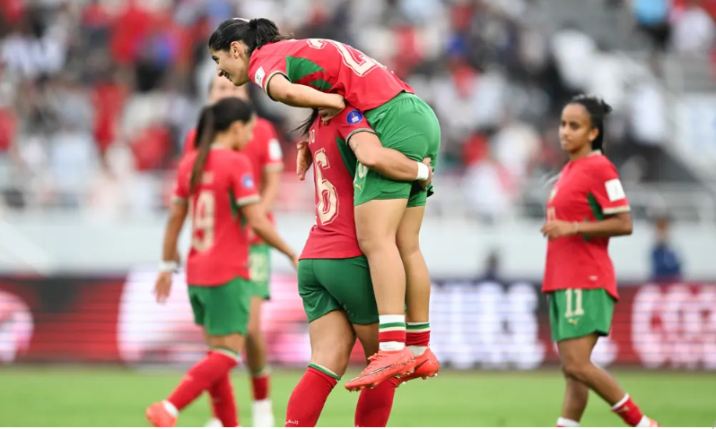 Morocco players celebrate their opening goal against Algeria in the 2026 WAFCON third-place play-off on Saturday, August 15, 2026 in Rabat. PHOTO/https://www.cafonline.com/news/