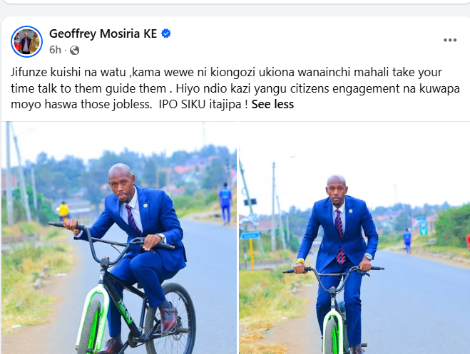 Nairobi County Chief Officer for Citizen Engagement and Customer Service Geoffrey Mosiria. PHOTO/ https://www.facebook.com/kiongozi.mosiriake