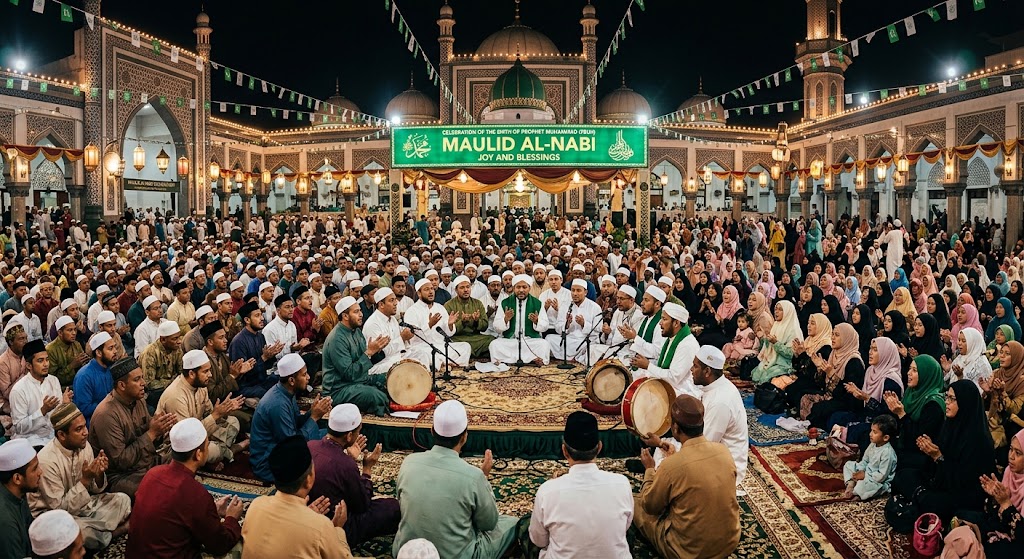 Muslims inside a mosque celebrating Maulid