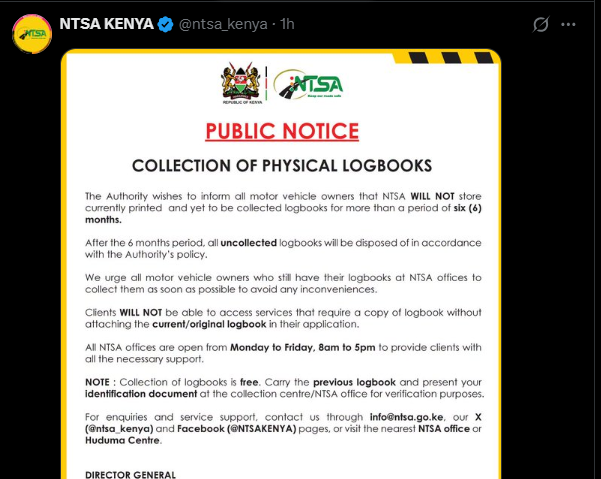 A post shared by NTSA on X. PHOTO/SCreengrab by K24 Digital