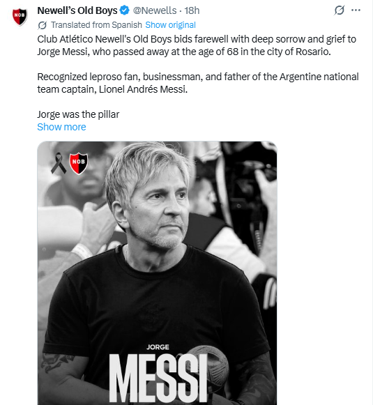 Newell's Old Boys tribute to Jirge Messi. PHOTO/Screengrab by K24 Digital/@Newells/X