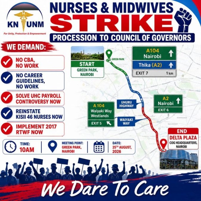 Roads nurses will use during August 25,2026, protest. PHOTO/@KNUNOFFICIAL/X