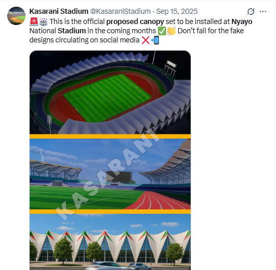 This is the official proposed canopy set to be installed at Nyayo National Stadium. PHOTO/Screengrab by K24 Digital/@Kasarani Stadium/X