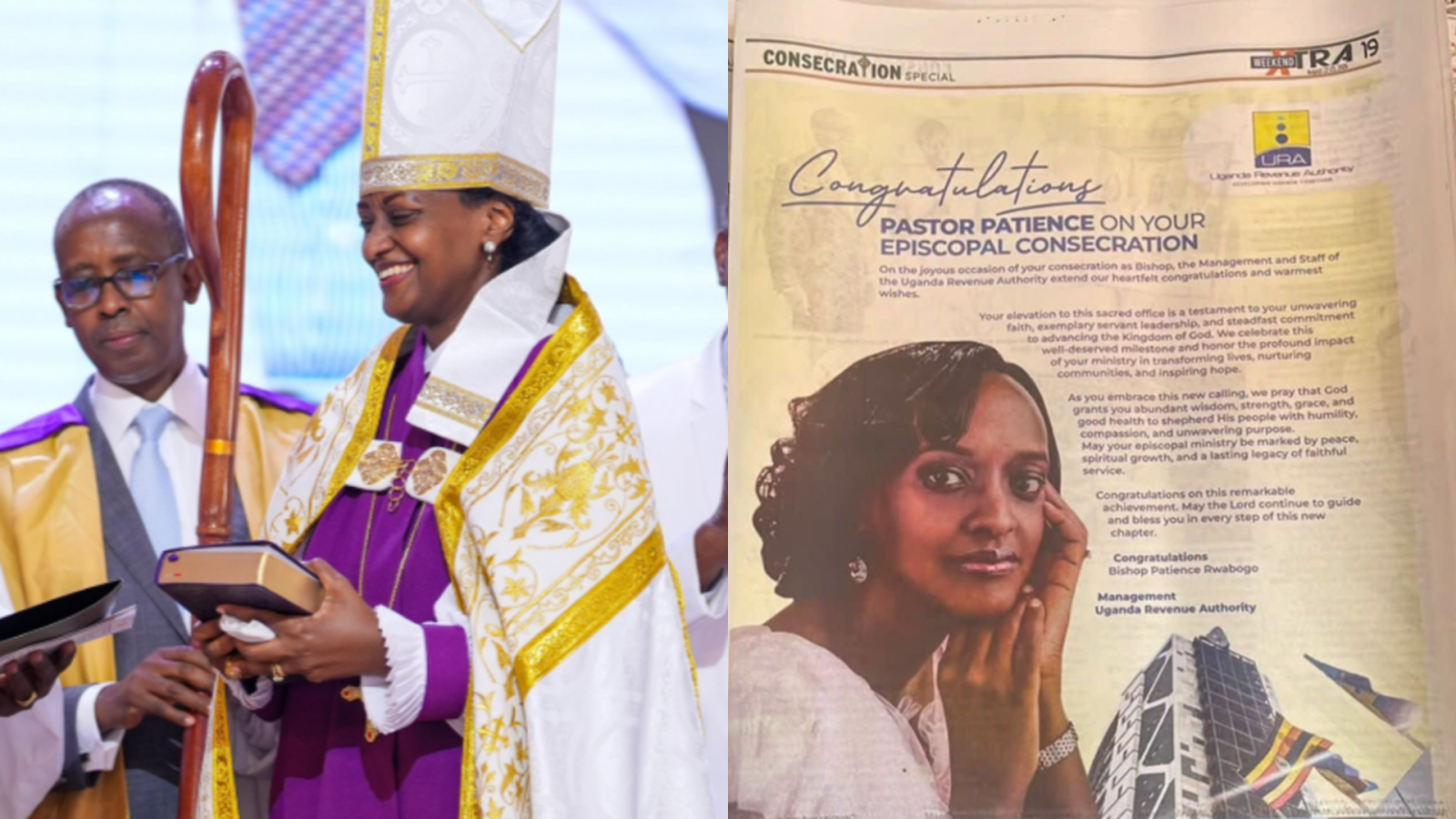 Museveni’s daughter gets full-page newspaper ad from Uganda Revenue Authority for becoming bishop