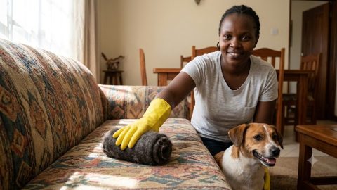 How to remove pet hairs from furniture using rubber gloves