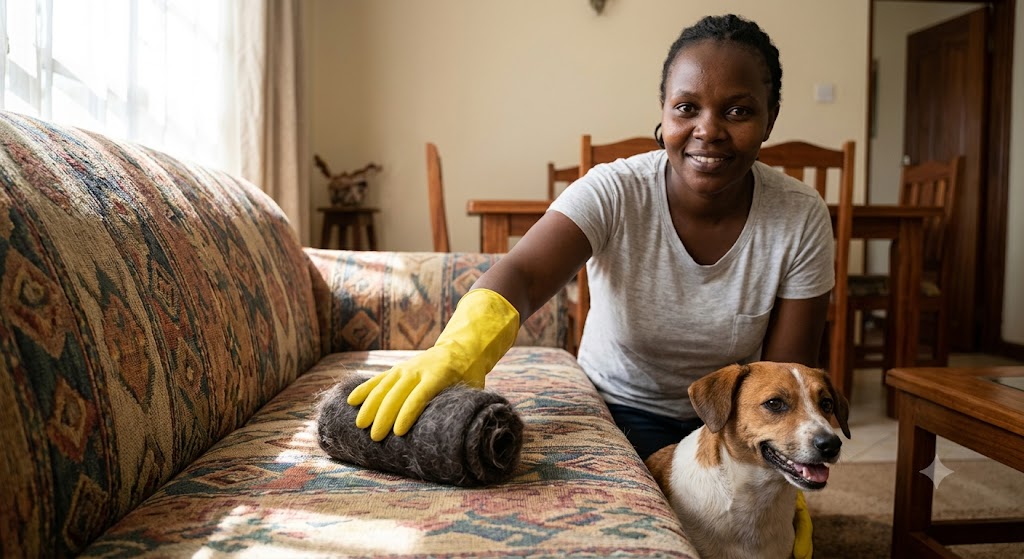 How to remove pet hairs from furniture using rubber gloves